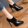 2025 Spring Cowhide Pointed To Platform Thin Heels Pumps Super High Heel Side Zipper Single Shoe Commuter Shoes