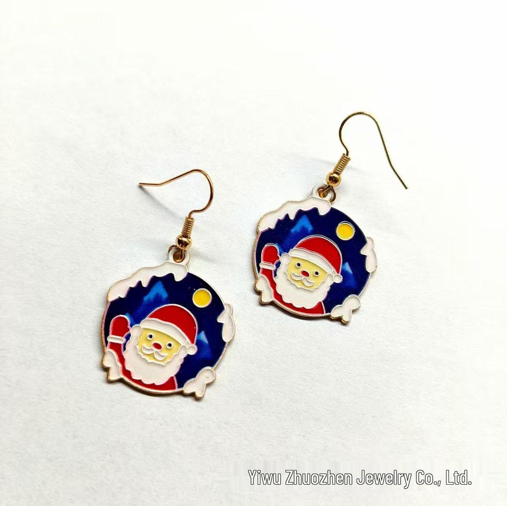 Festive Drip Oil Santa Claus, Christmas Tree & Reindeer Earrings - Cute & Fashionable Ear Jewelry with Hooks