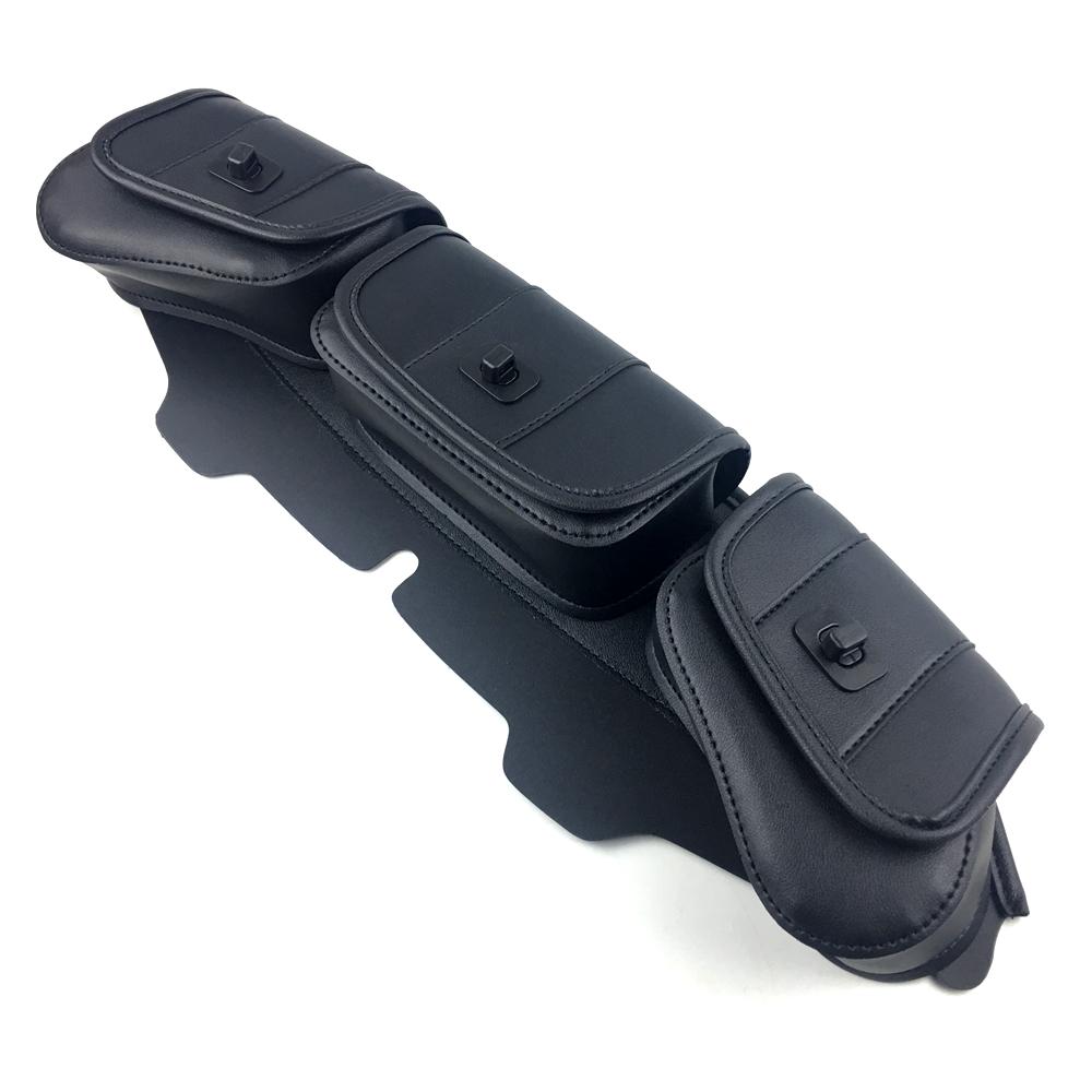 Motorcycle Windshield Bag Saddle 3 Pouch Pocket Fairing Bag For Harley Touring FLHT 1996-2013 PU Leather Front Frame Storage