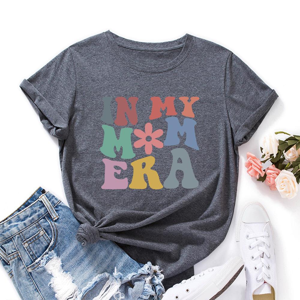 IN MY MOM Cotton T-Shirt Short Sleeve Round Neck Women 2d Print Tops