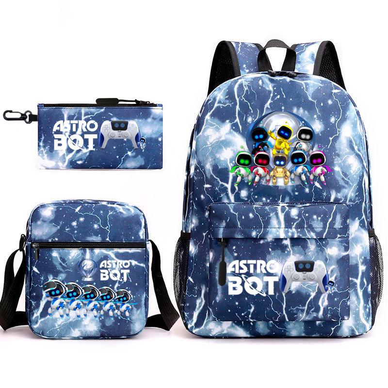 Neuer Astro-Bot, kosmischer Roboter, dreiteiliges Set, Schultasche, Umhängetasche, Federmäppchen, Rucksack.