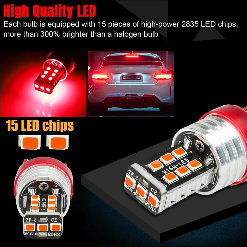 4Pcs 7443 7440 Red Flashing Strobe Blinking Rear Alert Safety Brake Tail Stop High Power Led Light Bulbs