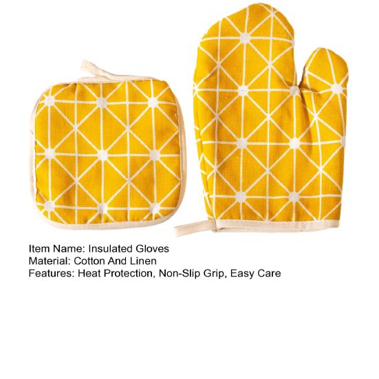 Pot Holder And Glove Set Heat Resistant Anti-scald Cooking Gloves Thick Cotton Oven Mitts Nordic Style Kitchen Safety