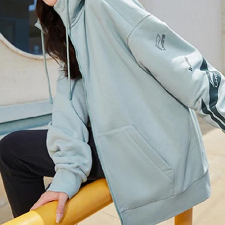 Li-Ning Training Series Color Block Logo Print Zip-Up Hoodie Unisex Hoodies Gray-Mist-Green AWDRD34-6