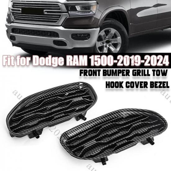 Carbon Fiber Style Front Bumper Bezel 68414296AA 2PCS Fits 2019-2022 RAM 1500 DT
