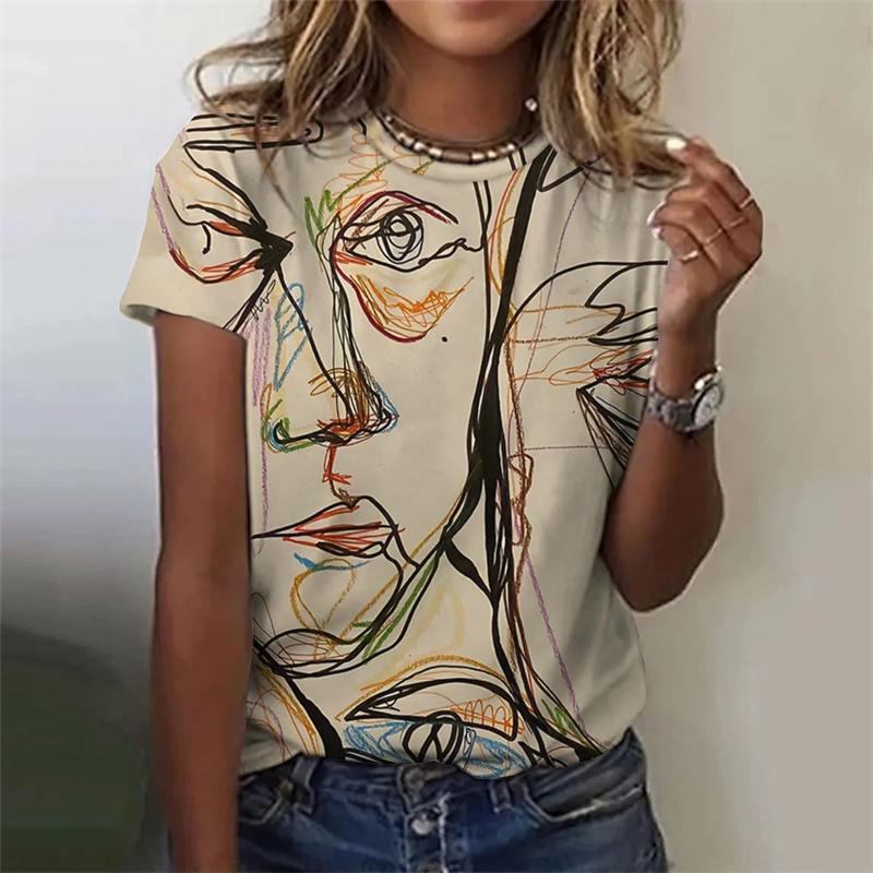 

3D Cool Human Face Women Graphs T Shirts Summer Fashion Short Sleeve Tops Street Slim Girl T-Shirt XS-6XL Tee Shirts Clothes XL