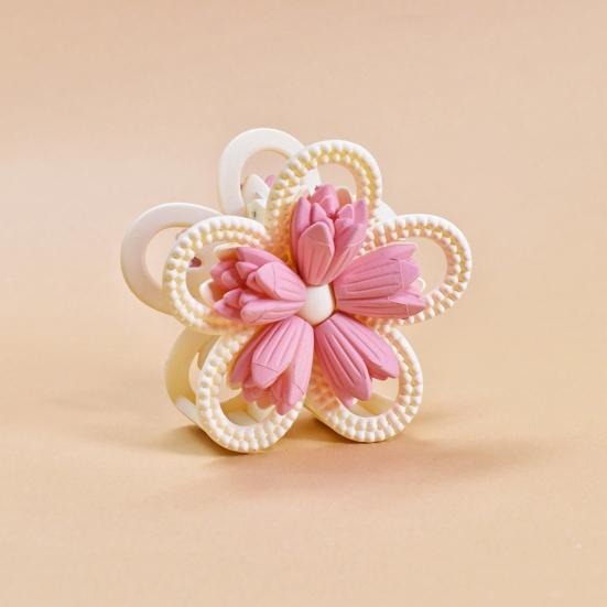 Women Hair Claw Double-Sided 3D Flower Design Strong Grip Hair Clip Anti-slip Design Back Head Hair Clip Hair Accessory