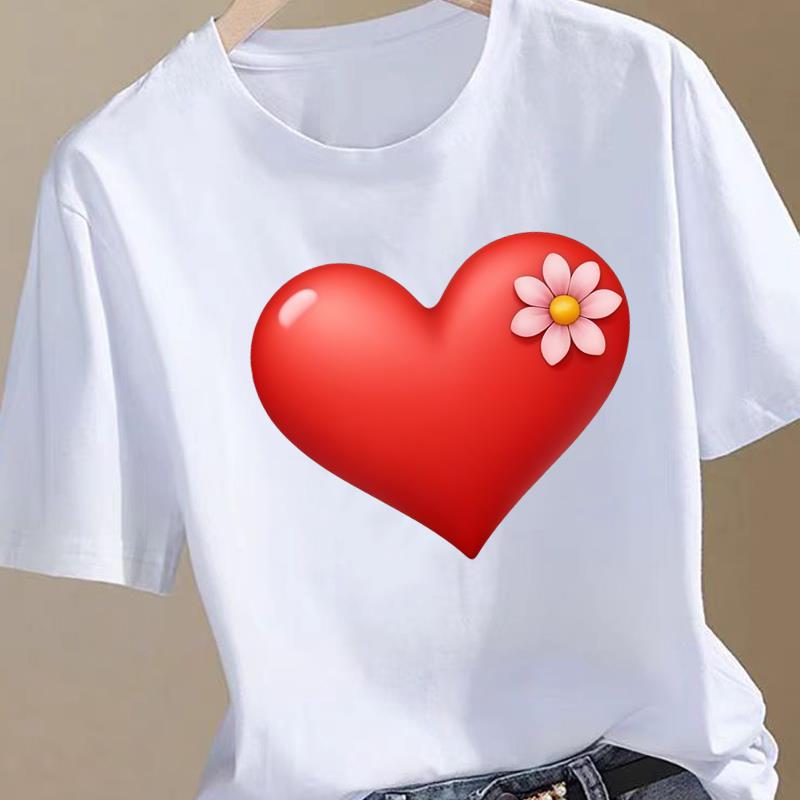 (Rozmiar azjatycki) Moda damska Print Kobiecy słodki kwiatowy lata 90. Ubrania Koszulka T-shirt Top Kobieta Krótki rękaw Graficzne koszulki