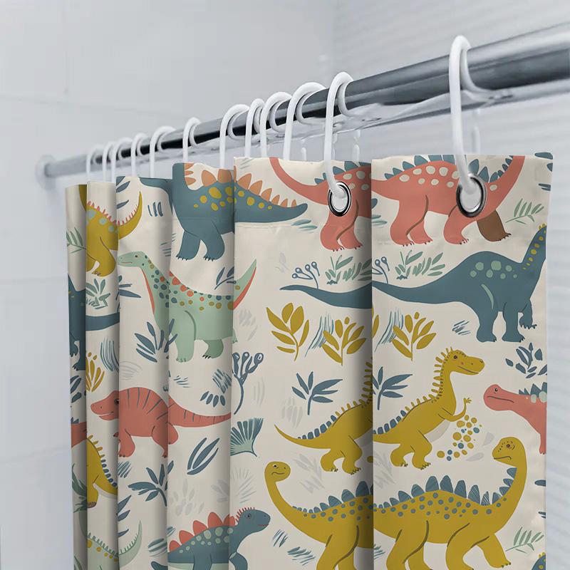 Modern Cartoon Dinosaur Bath Curtains Kids Bathroom Decor Shower Curtain Set In Multicolor for Home Decoration 72x84in (190cm X