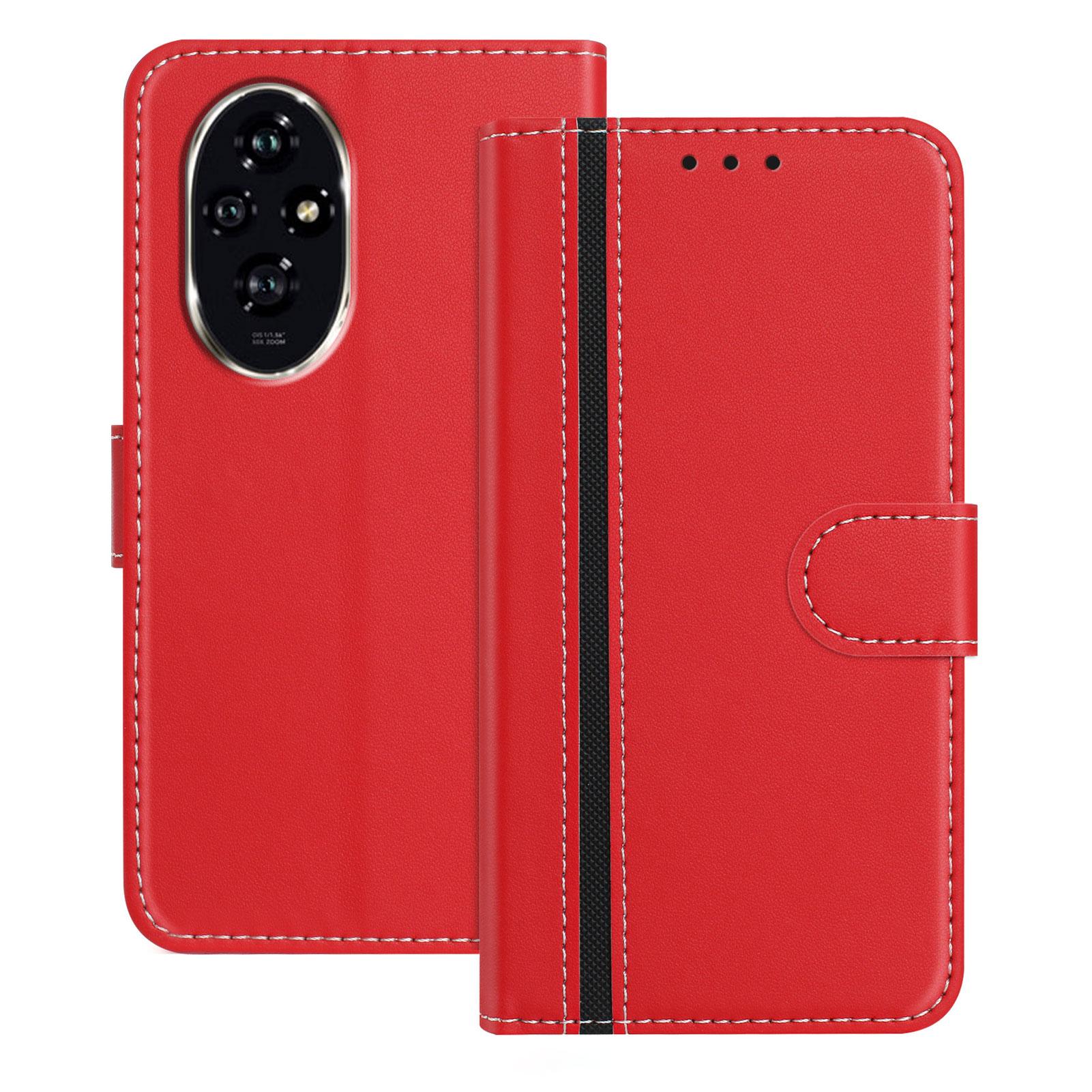 

For Honor 200 Pro 5G Phone Cases Wallet Stand Color Splicing Leather Cover with Magnetic Clasp Red