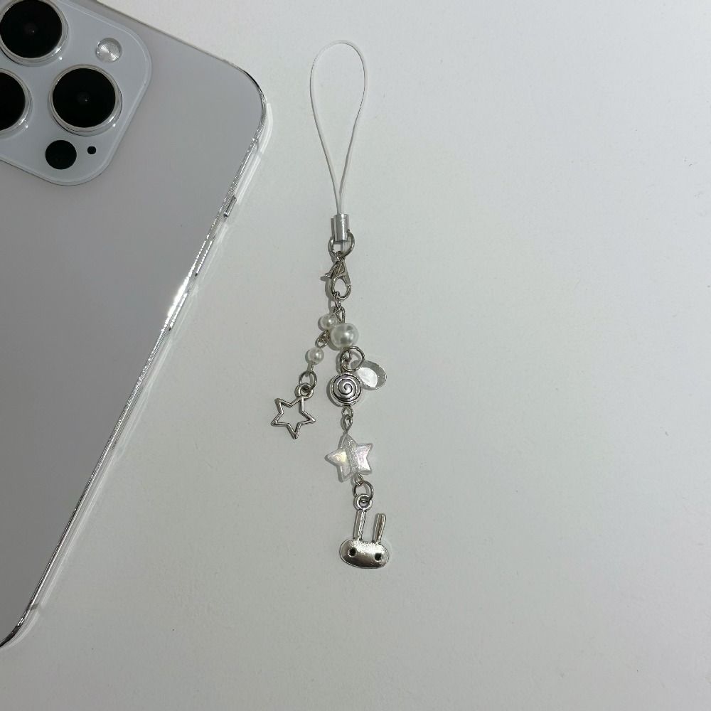 Hanging Rope Y2k Cell Phone Chain Sweet Girl Beaded Keychain Cyber Bunny Phone Charm  Bag Charm