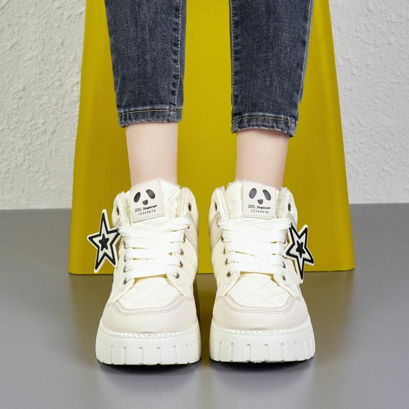 34-42 Winter Women's Large Fashion Thick Bottom High Top with Velvet Warmth High Top Cotton Shoes Snow Boots