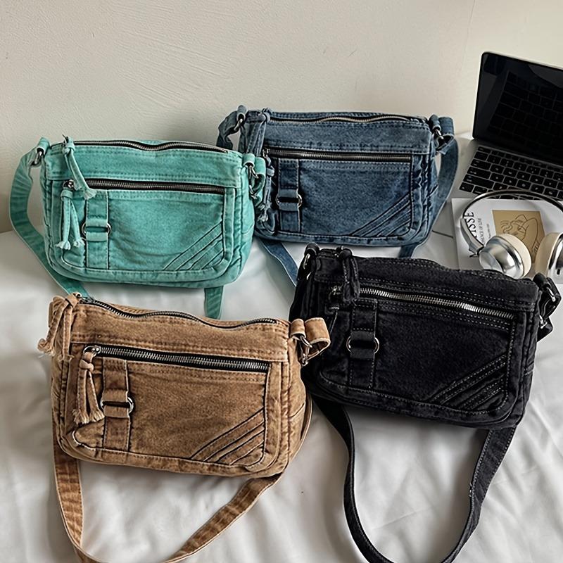 Women'S Vintage Crossbody Bag with Adjustable Strap - Multi-Zipper Compartments, Durable Polyester Lining, Solid Color for Daily Commute & Shopping