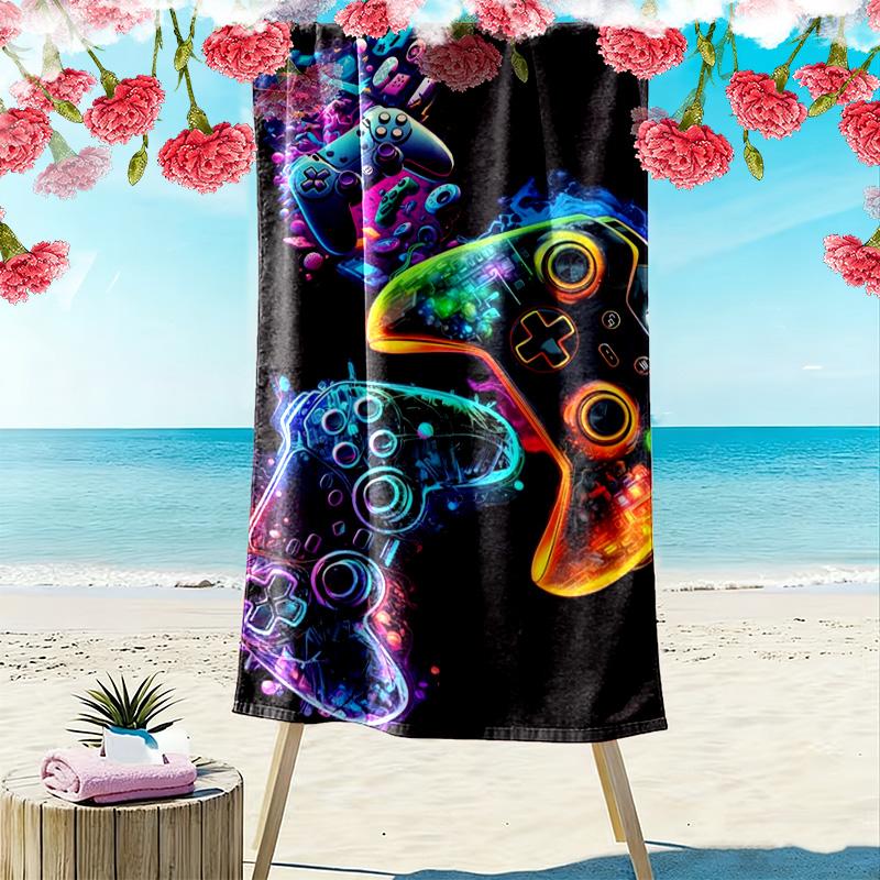 Gamepad-Print Strandtuch, Großes Weiches Schnelltrocknendes Handtuch für Strand Camping Schwimmen