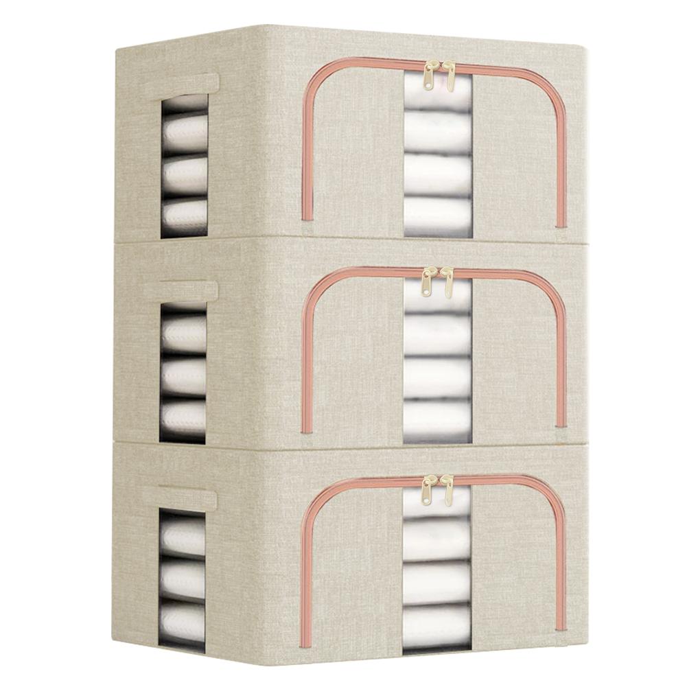 3Pcs Clothes Storage Bins Clear Windows Stackable Storage Boxes Reusable Linen Carrying Container for Clothing Bedding Shelves