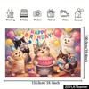 2D oil painting style cat birthday background  paired with five cute cats and pink cake elements