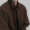 Autumn Jacket Men Lapel Long Sleeve Elastic Hem Zipper Placket Coat Solid Color Retro Style Casual Outwear