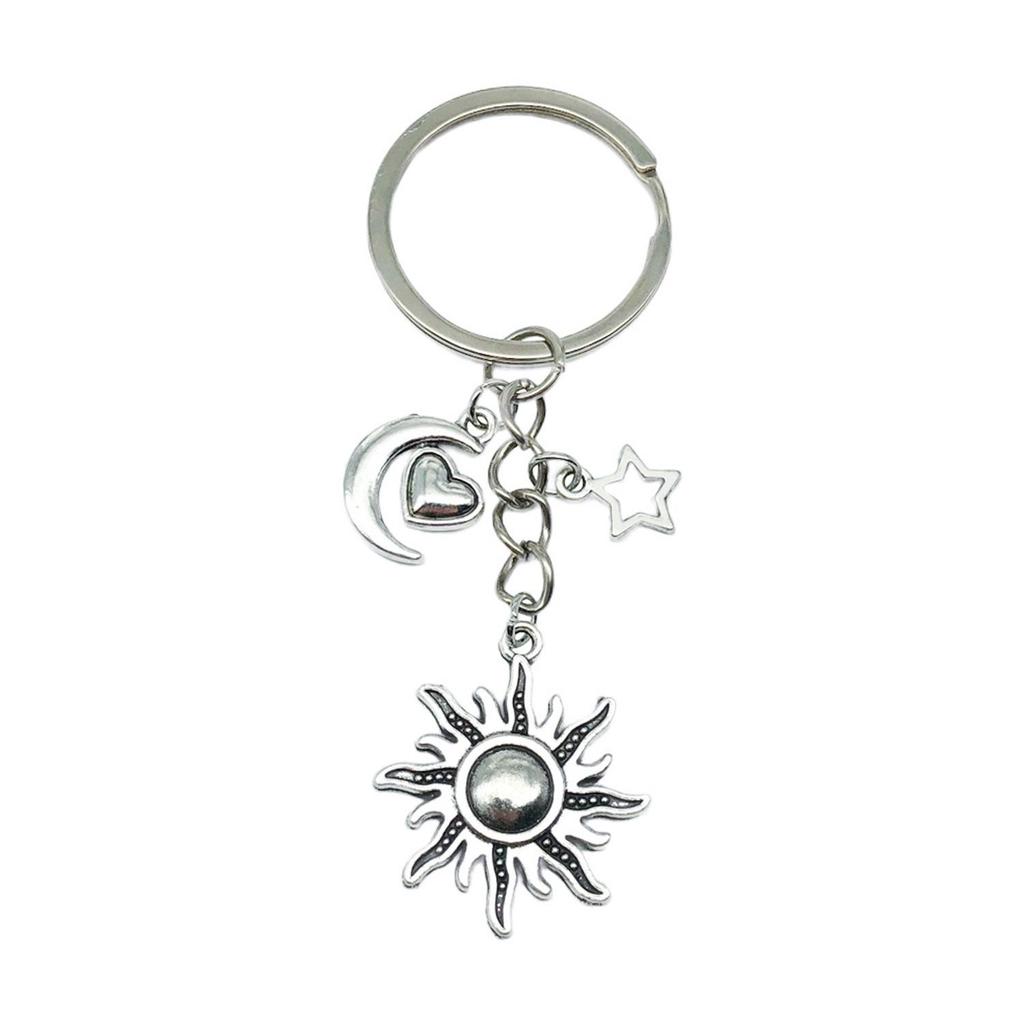 Silver Sun & Moon Stars Pendant Keychain: High-End Shoulder Bag Ornament