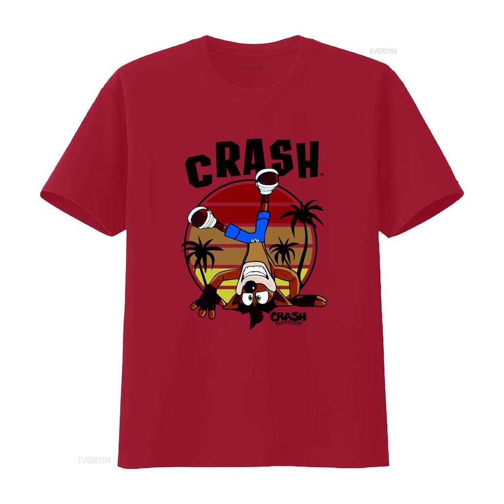 Crash Bandicoot Retro Style Adult T Shirt with Cool Head Stand Design in Circle vintage Washed Casual Comfortable Versatile