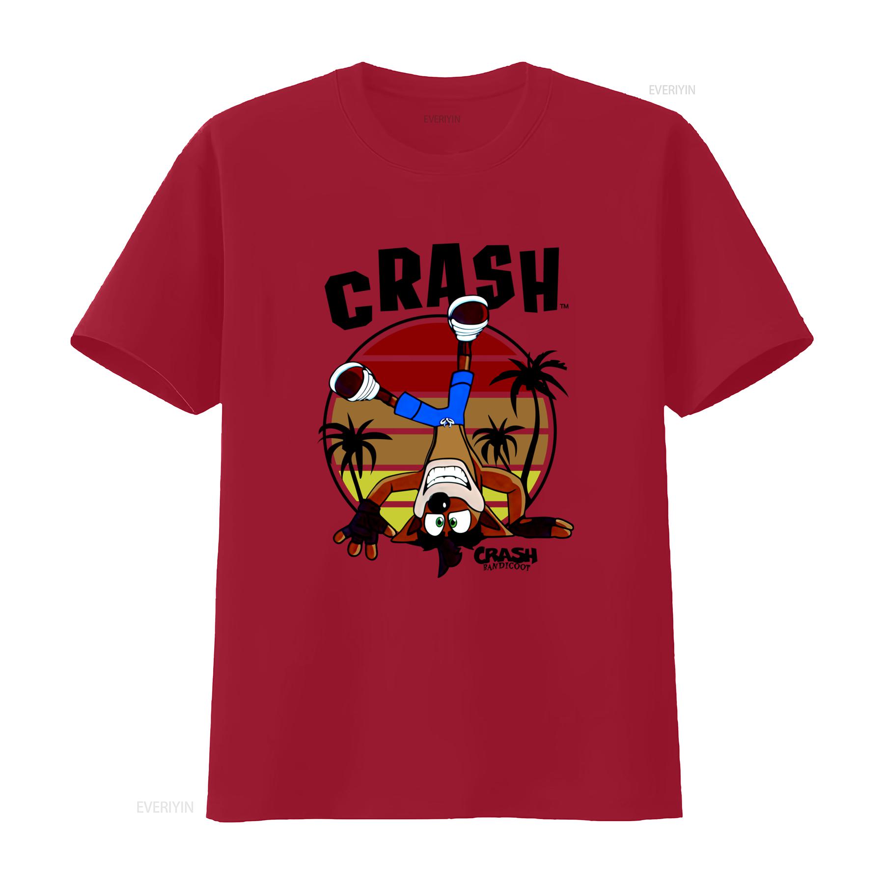 Crash Bandicoot Retro Style Adult T Shirt with Cool Head Stand Design in Circle vintage Washed Casual Comfortable Versatile S