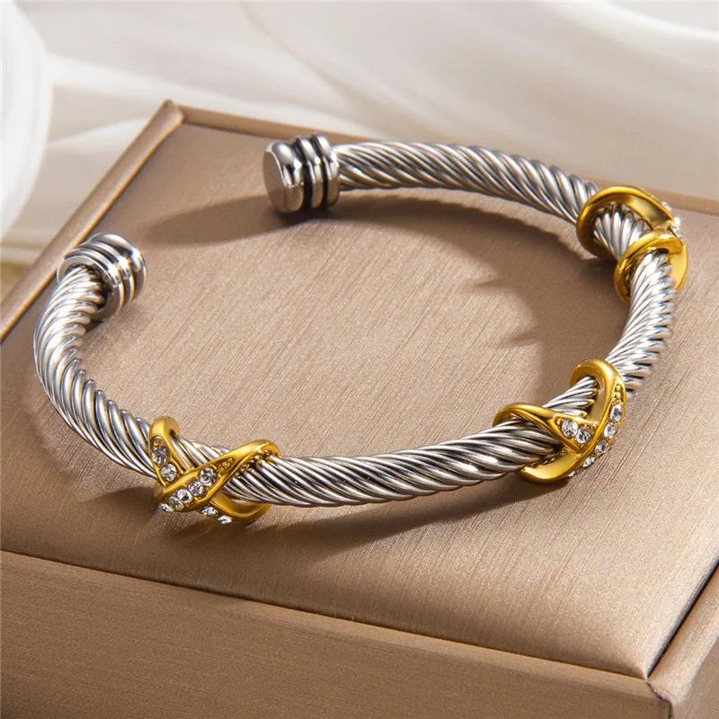 

New Ins Style X Letter Open Personality Light Luxury Twist Diamond Stainless Steel Bangles
