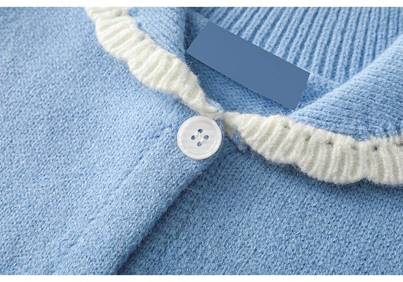 Bai Lu Blue Lace Trim Knit Cardigan: Autumn/Winter Soft, Cozy, Trendy Sweater