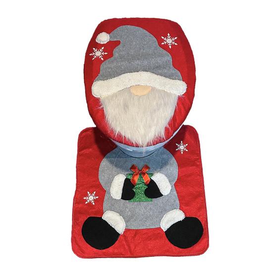 Santa Toilet Seat Cover 2-Piece Christmas Bathroom Set Santa Claus Toilet Seat Cover And Mat Set for New Year Indoor Bathroom Decor