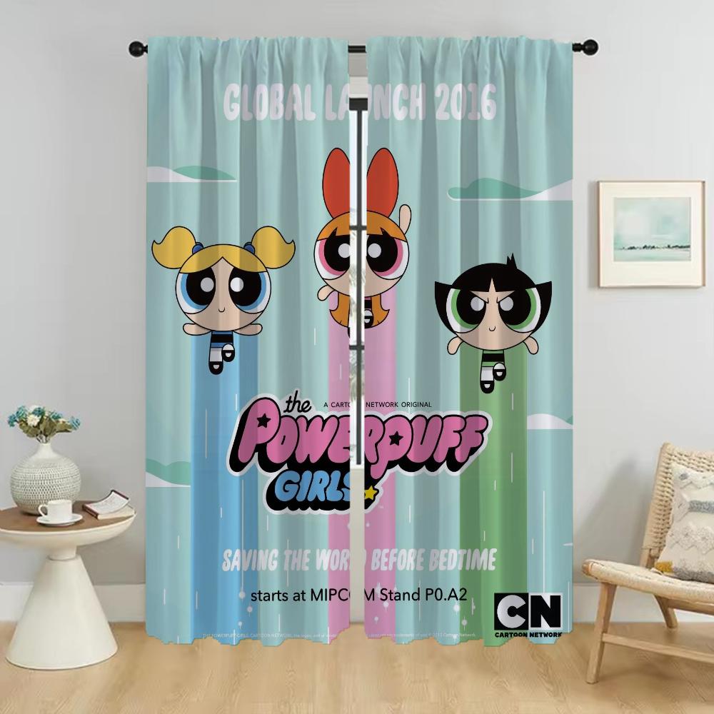Dekoracja Halloween The Powerpuff Girls Tiul na Zasłony Dzielące Sypialnię Zasłony do Salonu Rolety Zasłony 2 Sztuki