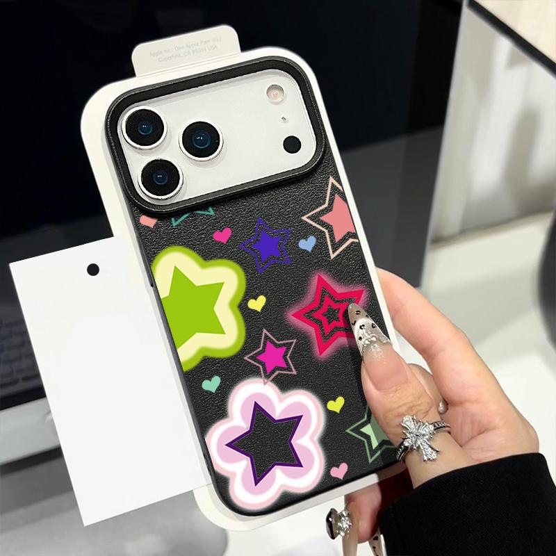 For iPhone 17 Pro Max Case Luxury Blended Colorful Stars Pattern Leather Texture Silicone Cover For iPhone 16 Pro Max 15 14 13 12 11 16E Air