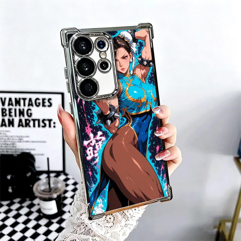 ChunLi S-Street F-FighterS Plating Phone Case For Samsung Galaxy S24 S25 FE S26 Edge S23 Ultra S22 S21 Plus S20 Anti-Fall Airaba