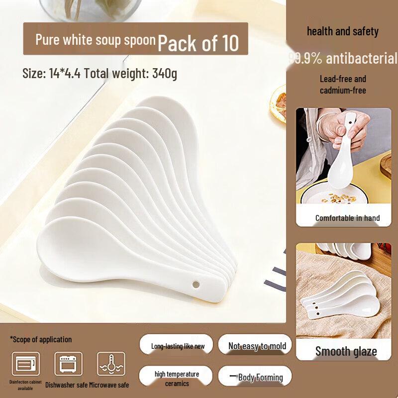 Q&W Ceramic Long Handle Soup Spoon