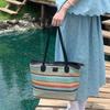 Sommer neue Strohtasche gestreift lässig einfach Umhängetasche große Kapazität Pendlertasche Strandurlaub am Meer