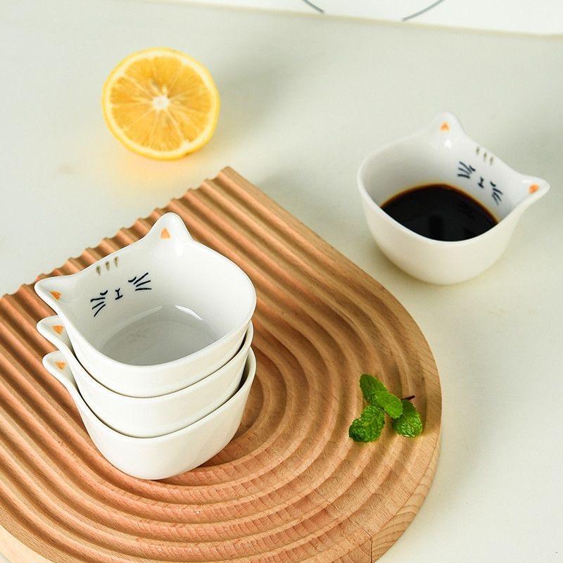 2 Pezzi Mini Ciotole per Salse a Forma di Gatto in Ceramica – Carine Ciotoline da Dessert e per Salse da 90 ml per Cucina o Feste