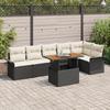 VidaXL 7-piece Garden Dining Set with Black Poly Rattan Acacia Cushions 3349340