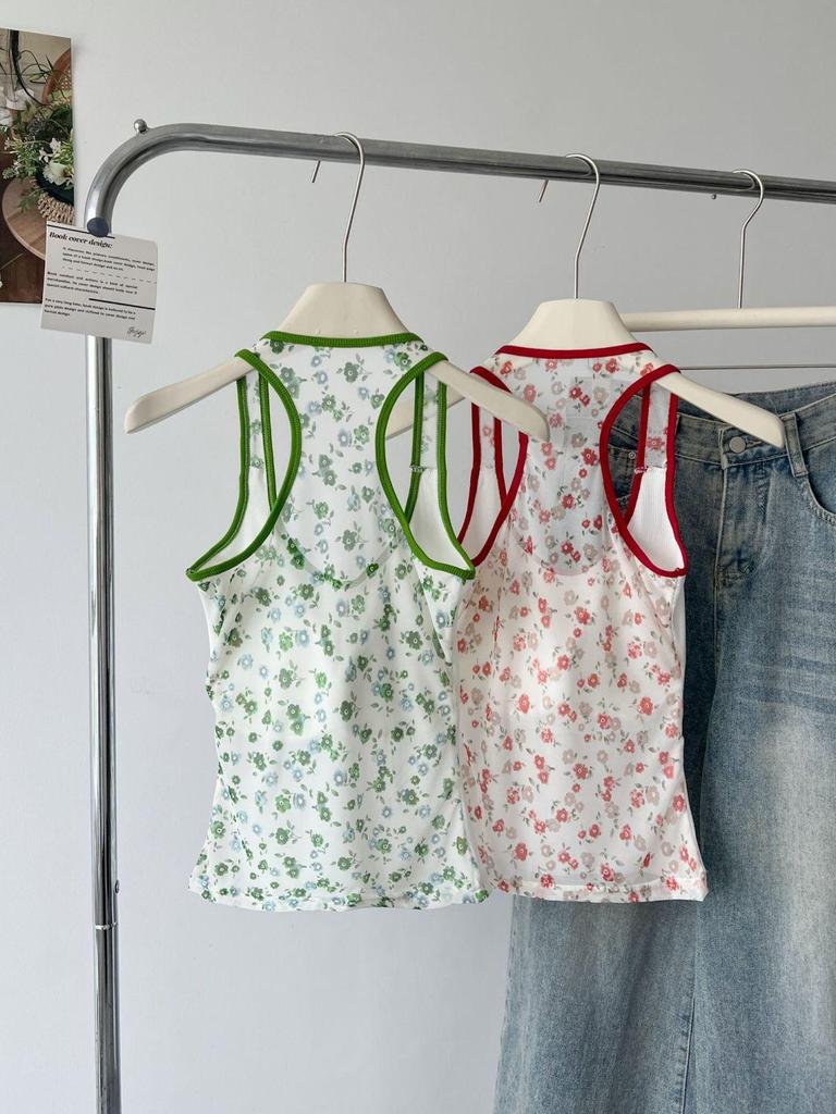 Damen American Spicy Girl Mesh Tanktop mit Brustpolster - Schlanke Sommerbekleidung