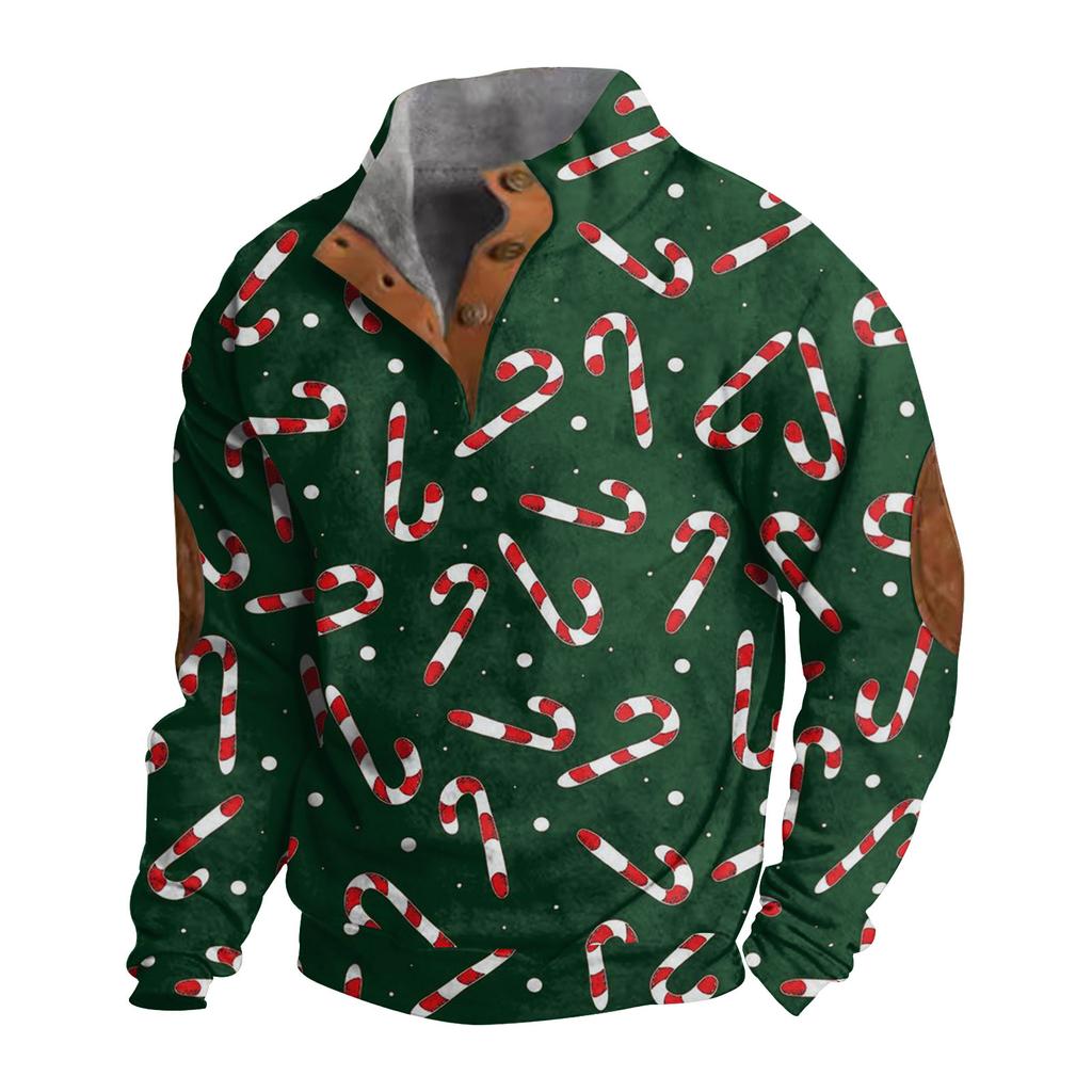 Men's Buttoned Sweatshirt With European And American /winter Printed Long Sleeved Sweatshirt