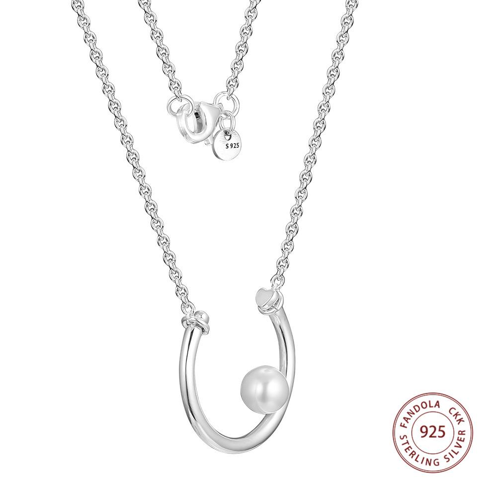 Contemporary Pearl Pendant Necklace 925 Sterling Silver Necklaces for Women Fashion Jewelry Collier Femme