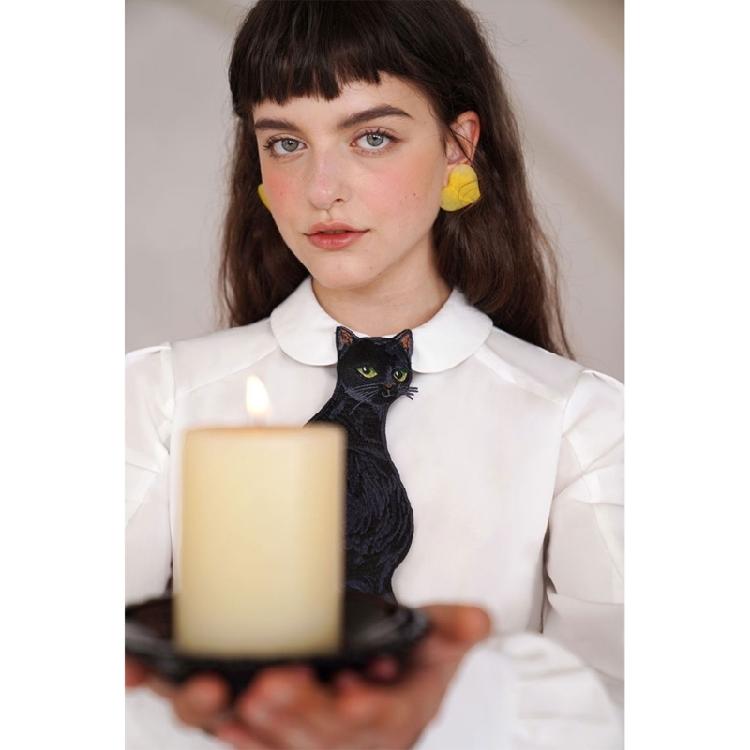 Unique Black Cats Embroidery Appliques Neck Tie Vintage Adjustable Pre Tied Necktie For Parties Event or Everyday Outfit
