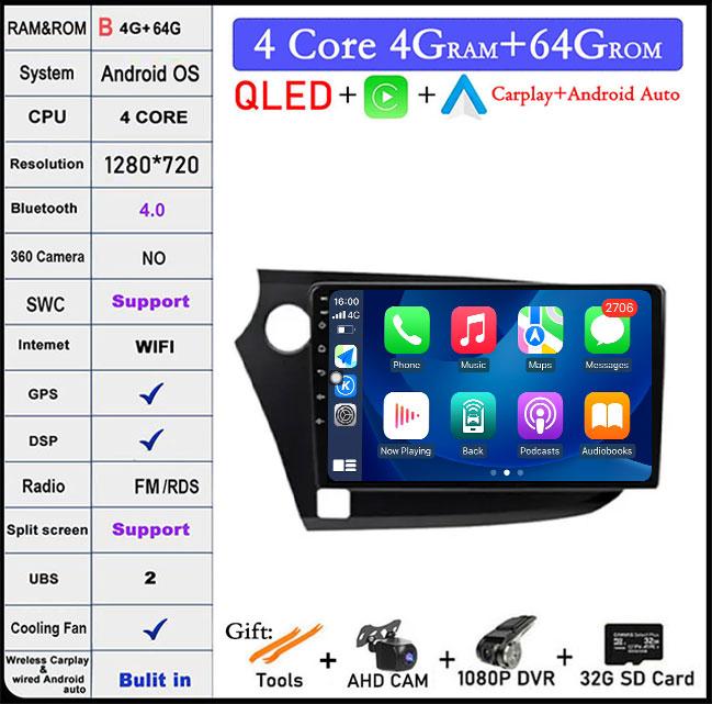 QLED Android 14 Pentru Honda INSIGHT 2 2009-2014 Radio Auto Player Multimedia Autoradio DSP Navigație GPS CarPlay Stereo