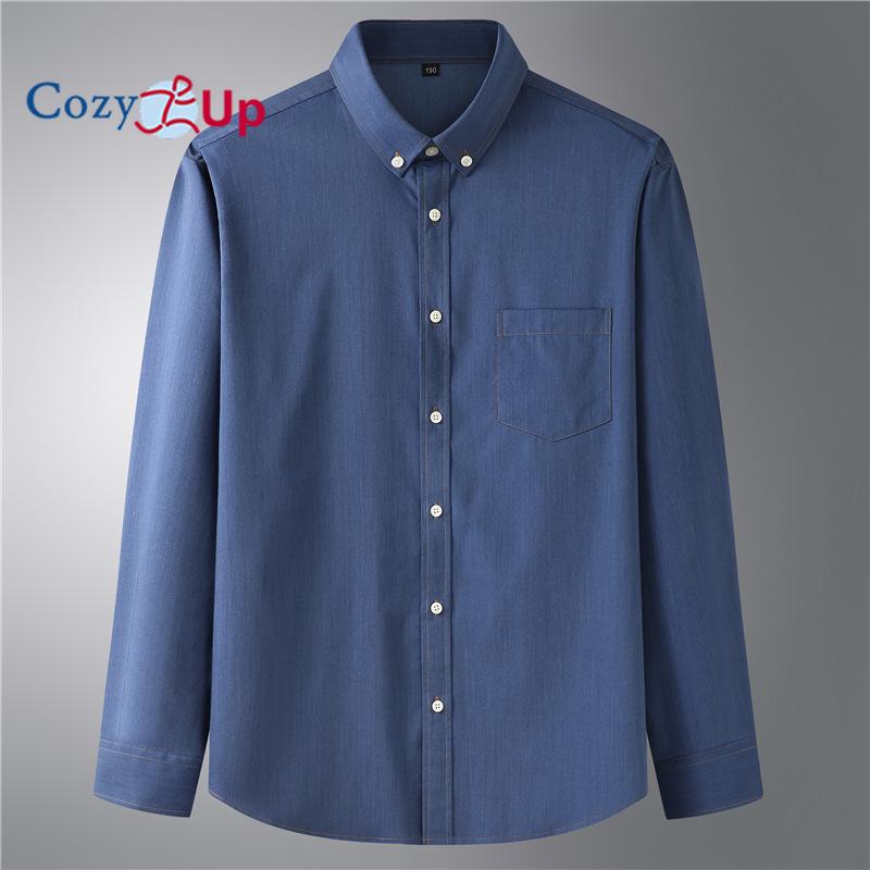 Útulná pánská džínová košile Dlouhý rukáv Knoflíček Dolů Ležérní Vintage Odolná Džínová košile volného střihu s kapsami Tučná Velká velikost