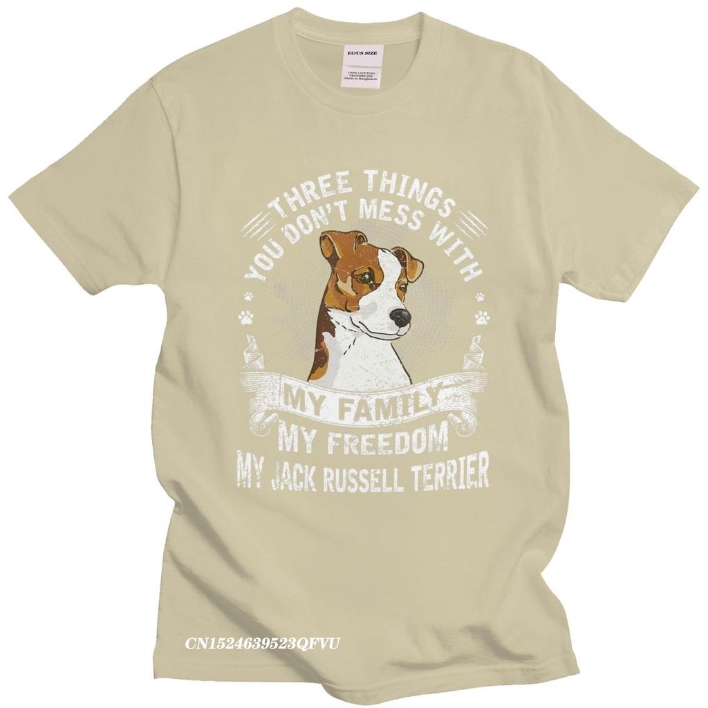 Retro Jack Russell Terrier Tshirt Three Things You Dont Mess With Oversized Cotton TShirt Aesthetic Dog Owner Camisa Tee Shirt