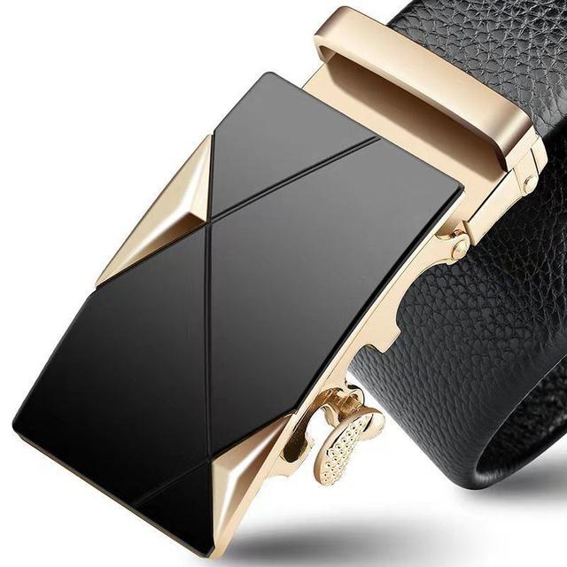 Genuine Leather Men's Simple Belt Fashion Designer Business New Belt Jaguar Pattern Decorative Alloy Automatic Buckle