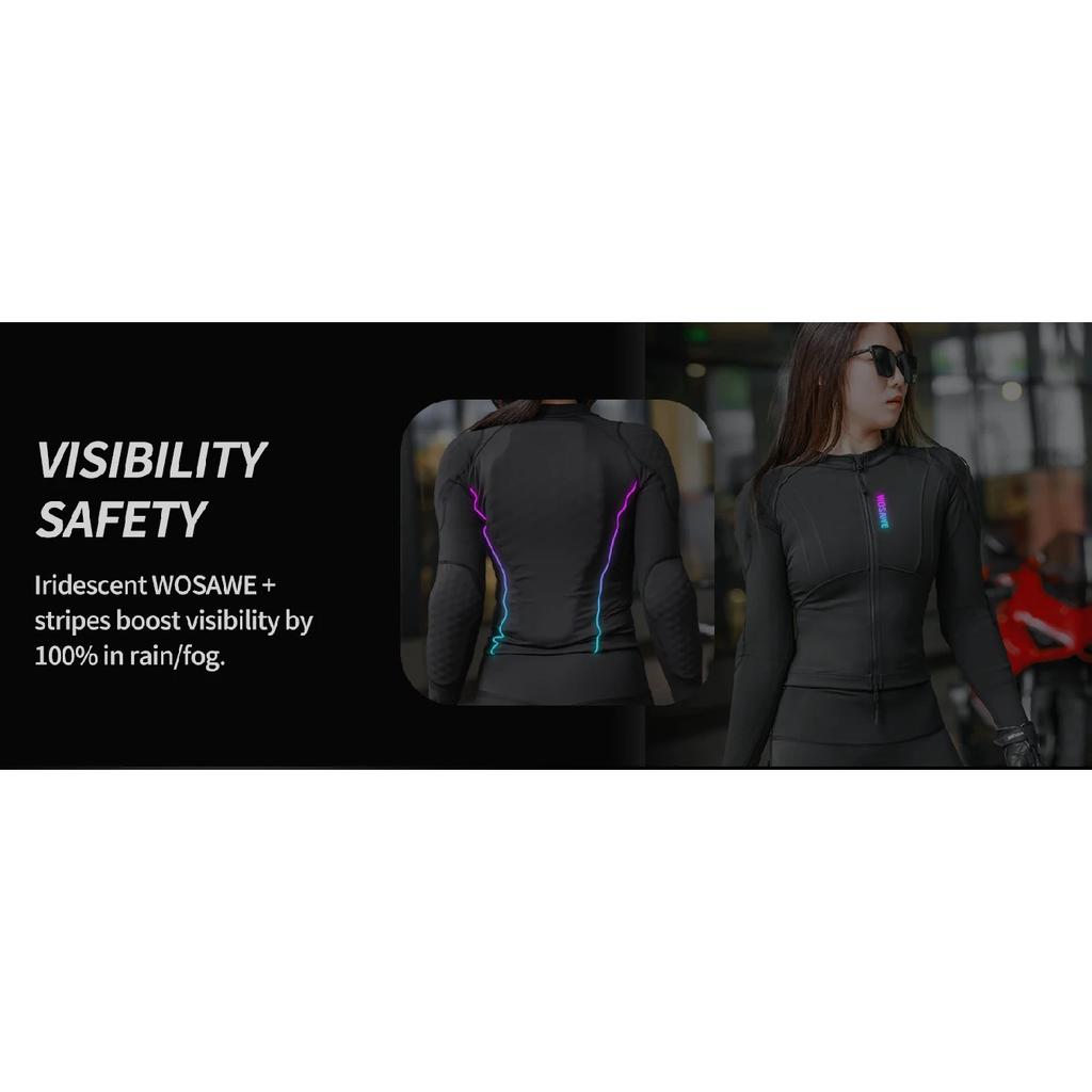 WOSAWE Women Motorcycle Jacket Body Soft Armor Shirt CE Certified Summer Ladies Downhill Motocross Riding Clothing Reflective
