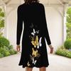 Women Plus Size Round Neck Long Sleeve Butterfly Printed Black A Line Dress