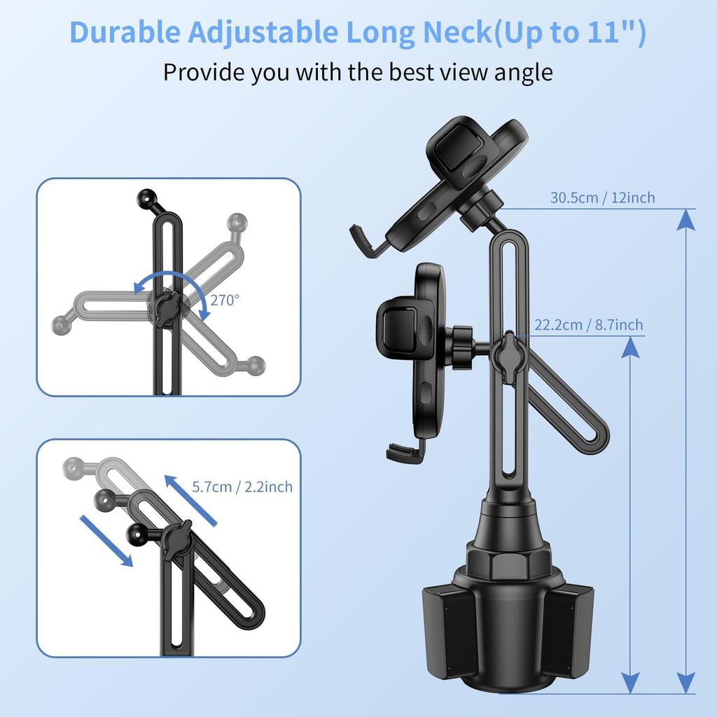 Cup Phone Mount for Car, Universal Cup Phone Cradle Holder with Long and Adjustable Neck, Friendly Compatible with Cell Phone