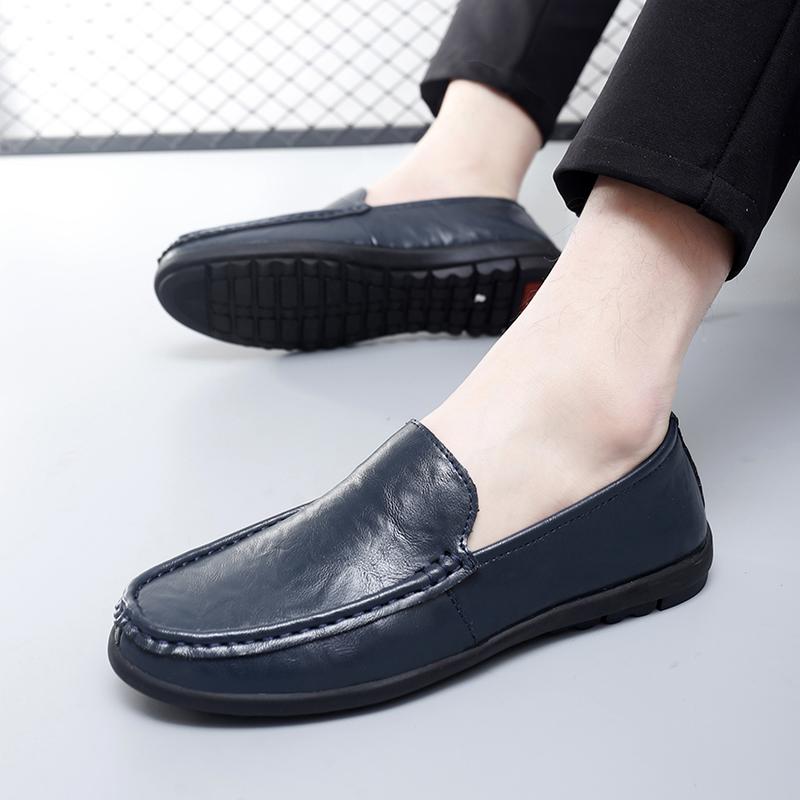 Fashion Breathable Bean Shoes Mens Shoes Fashion Casual Leather Shoes Youth Fashion Shoes Soft Loafers Genuine Leather Flats Driving Sho
