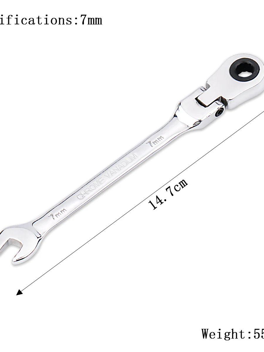 

7 мм гаечный ключ с храповым механизмом, набор ключей, ручной инструмент, 72-зубчатый храповой механизм, гибкая головка, зеркальная полировка, 7 мм, для ремонта автомобилей и дома, 1 шт.