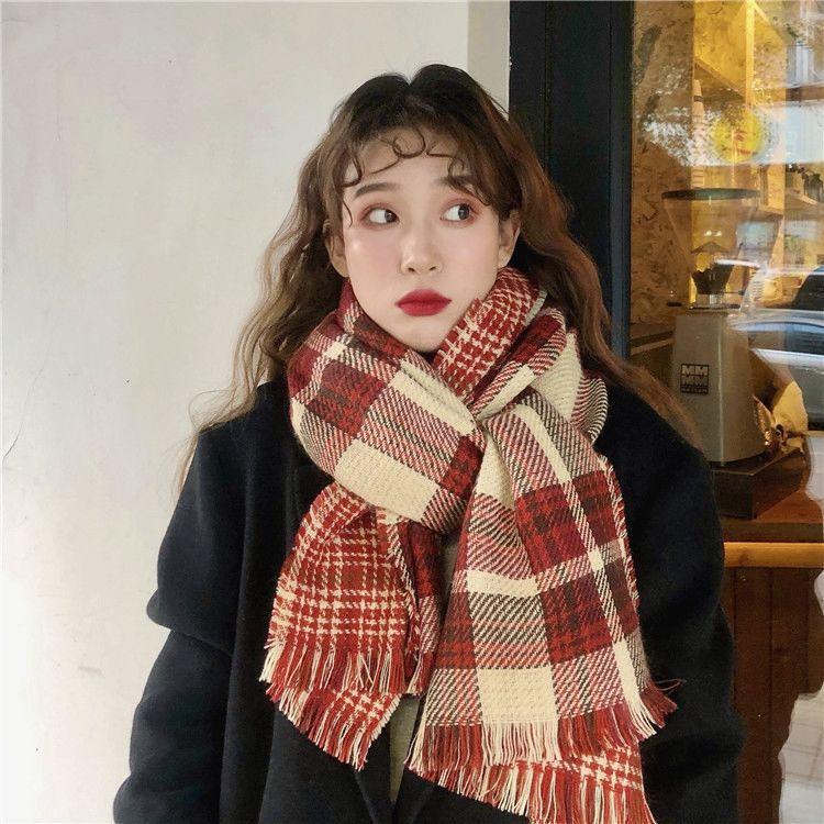 Plaid scarf women's winter high-end sense autumn and winter Korean version of the new imitation cashmere shawl thickened warm knitted scarf men
