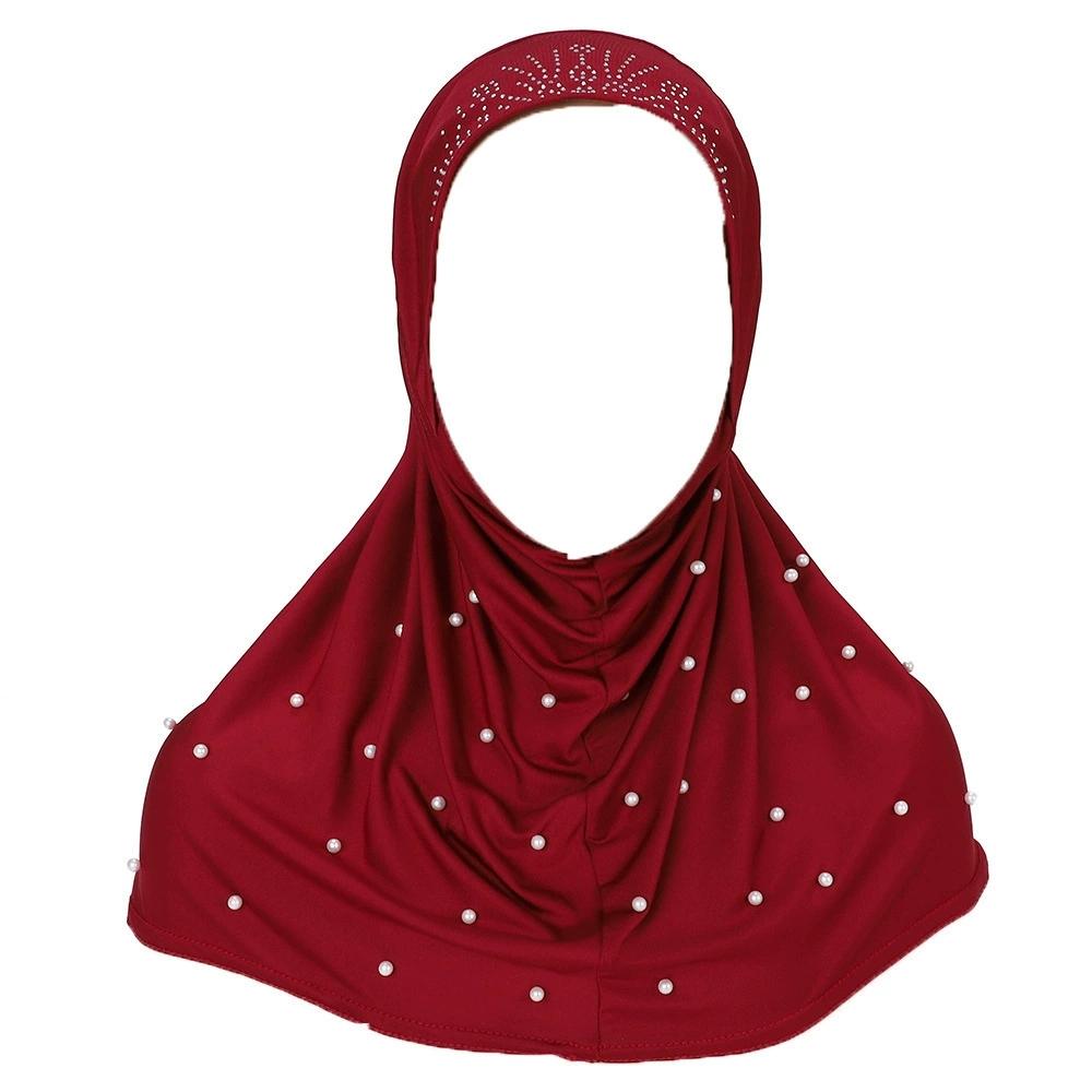Women Pearl Decorated Hijab Scarf Shimmer Edge Shawl Women Soft Premium Jersey Hijab Turban Islam Solid Color Headscarf