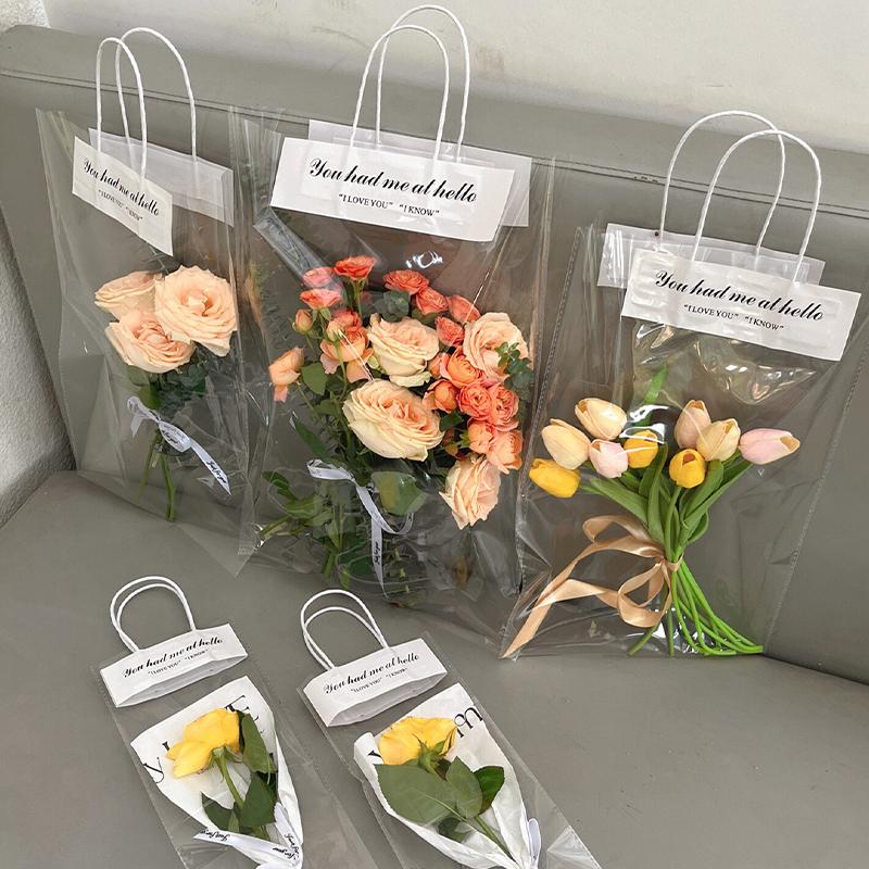 10Pcs Flower Packing Bags Transparent Flower Bouquet Gift Bag Valentine'S Day And Mother'S Day Flower Tote Bag